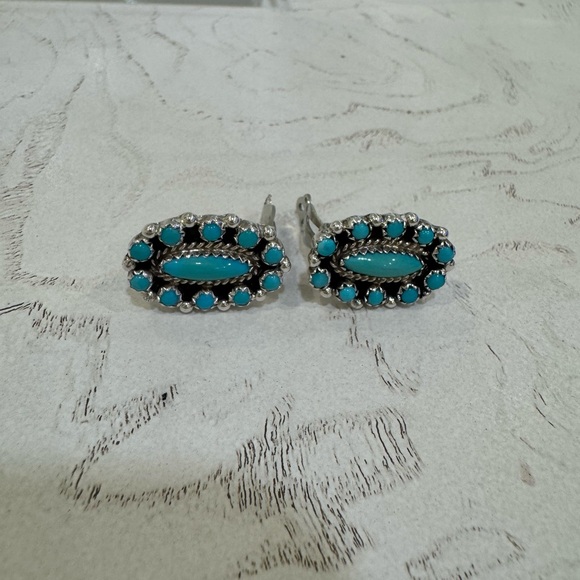 ZUNI Sterling Silver Turquoise Cluster Clip On Earrings - Picture 7 of 7